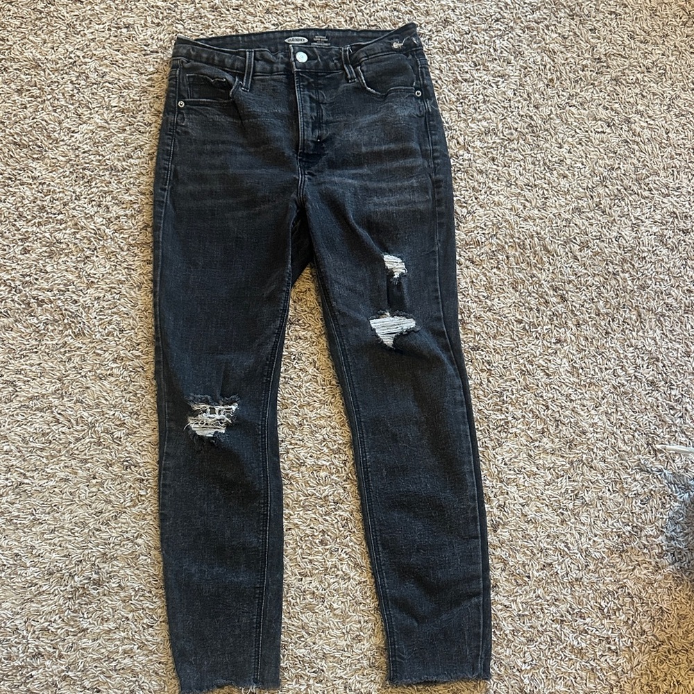 Old Navy Black Distressed Rockstar Super Skinny High Rise Jeans